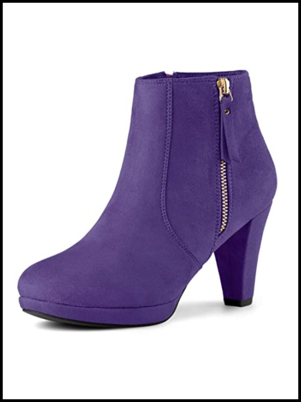 Faux Suede Chunky Heel Platform Ankle Boots Side Zip